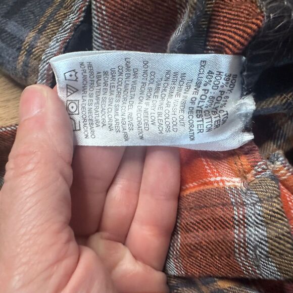 Hawk Boys Hooded Flannel Shirt Size 7 Plaid Button Front Long Sleeve Tony Hawk - Picture 3 of 5